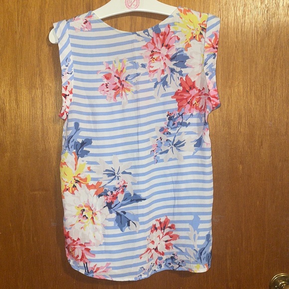 •JOULES•ALYSE BLUE & WHITE STRIPED FLORAL CAP SLEEVE TANK TOP BLOUSE SIZE SMALL - Picture 4 of 7